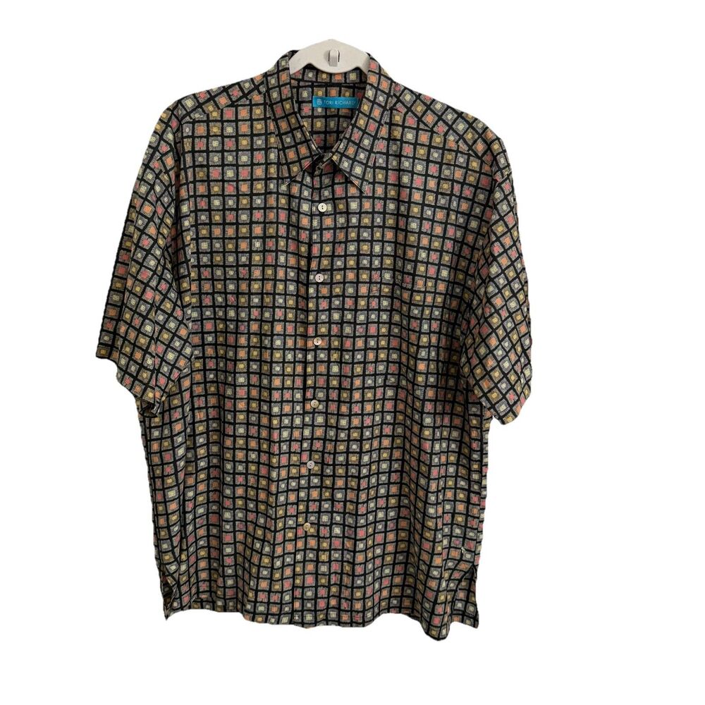 Tori Richard Hawaiian Shirt Mens Large Black Gray Cotton Lawn Button-Up